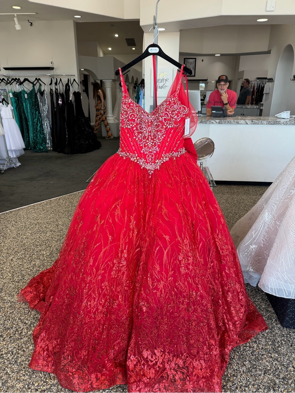 Mori Lee Red Beaded Ball Gown - Picture 2 of 6
